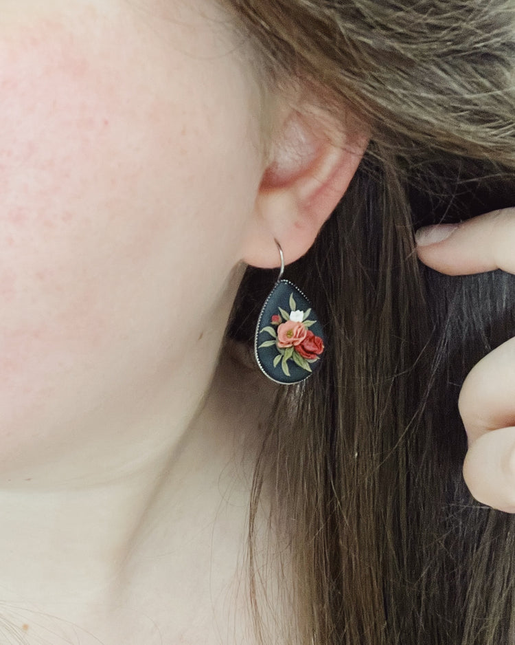 Dark Peony Earrings | Teardrop
