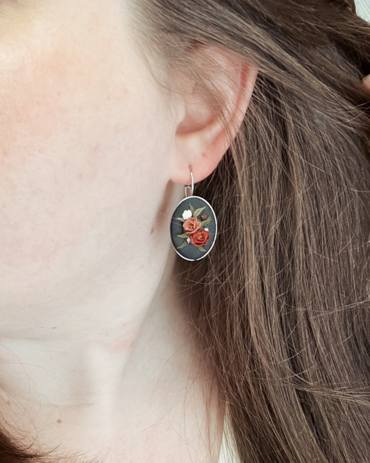 No. 16 | Oval Dark Peony Earrings