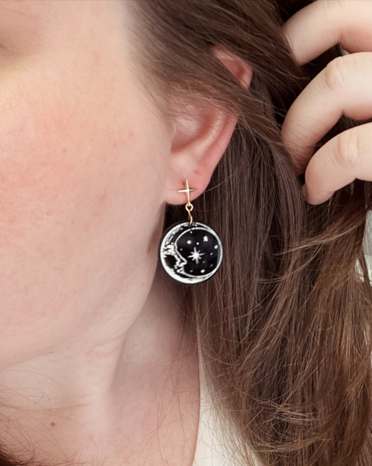 No. 2 | Silver Moon Face Earrings