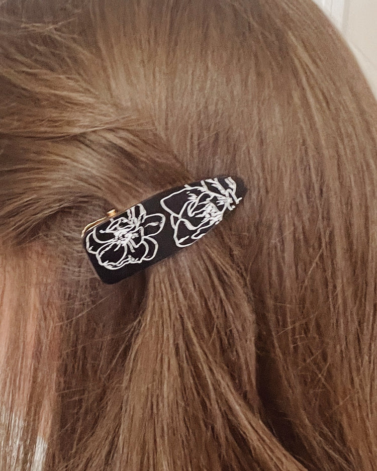 Black + White Floral Clip Set