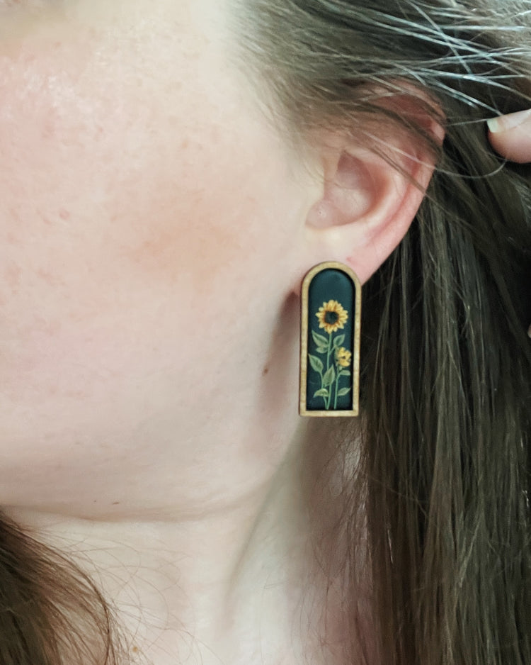 Framed Sunflower Earrings