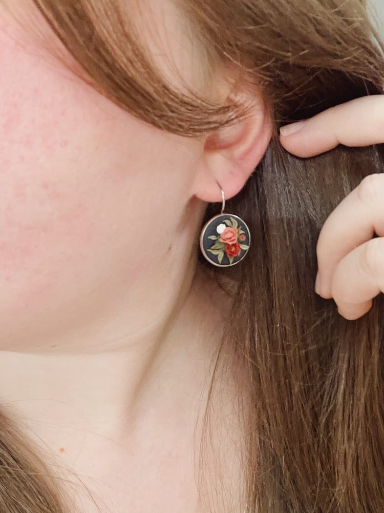 Dark Peony Earrings | Circle
