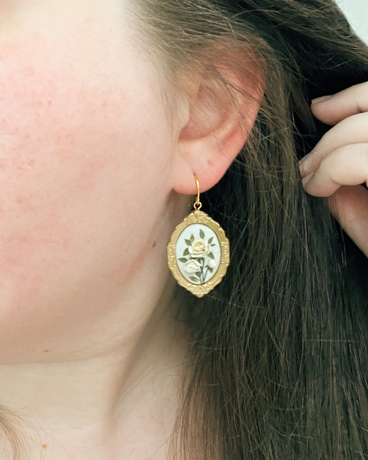 Vintage Framed Peony Earrings