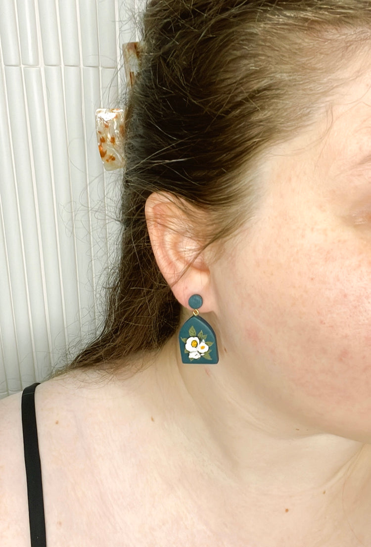 11- Teal Poppy Bouquet Earrings