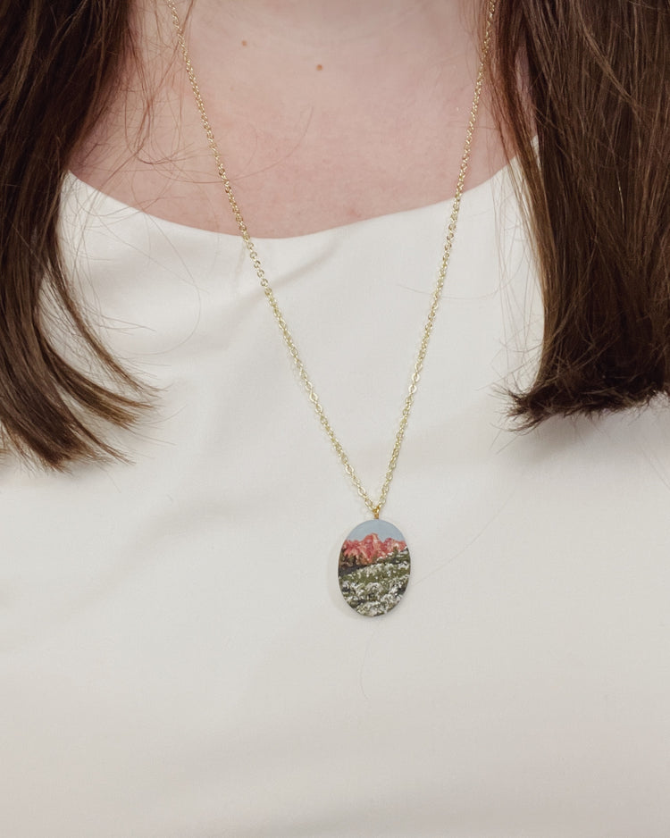 Golden Hour Mountain Landscape Necklace