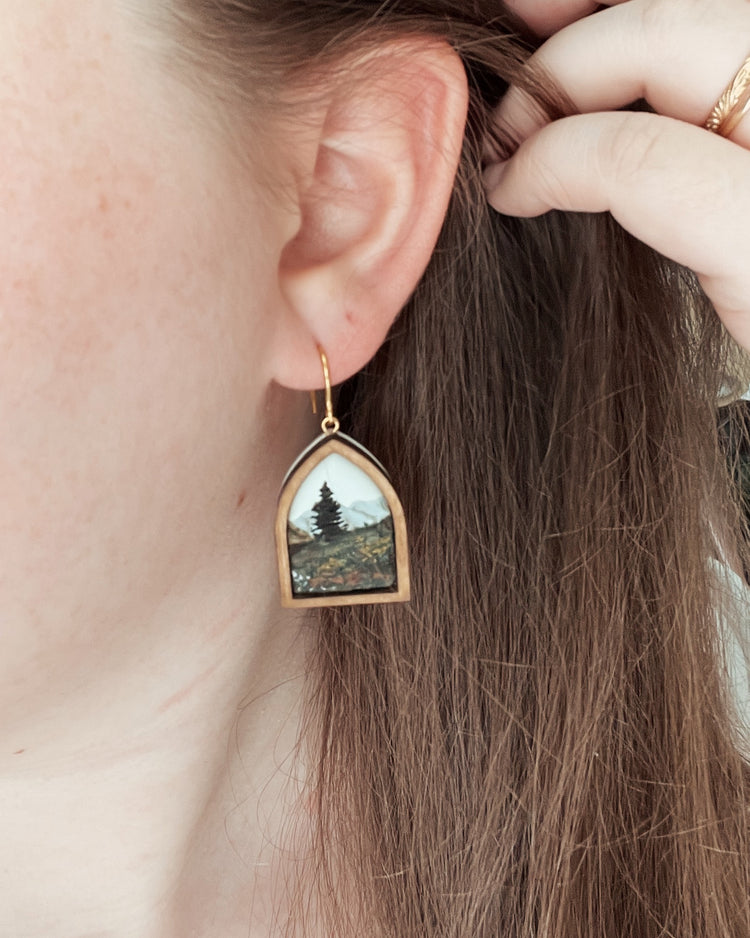 Framed Mountain Meadow Landscape Earrings