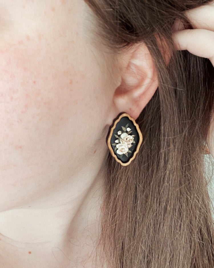 Framed Blush Peony Bouquet Earrings