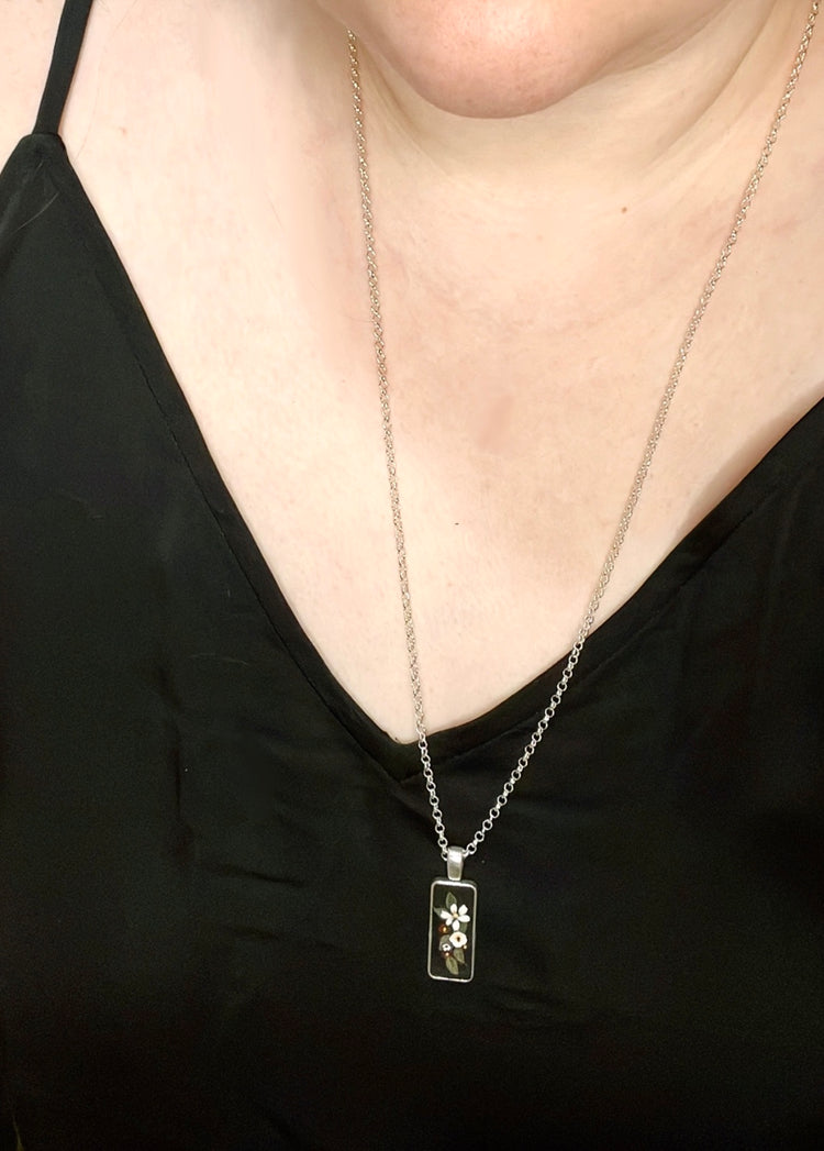 Black Floral Bar Necklace