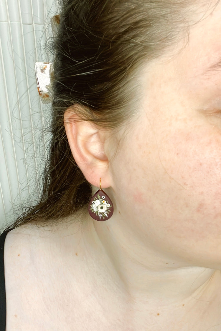 22- Burgundy Teardrop Bouquet Earrings