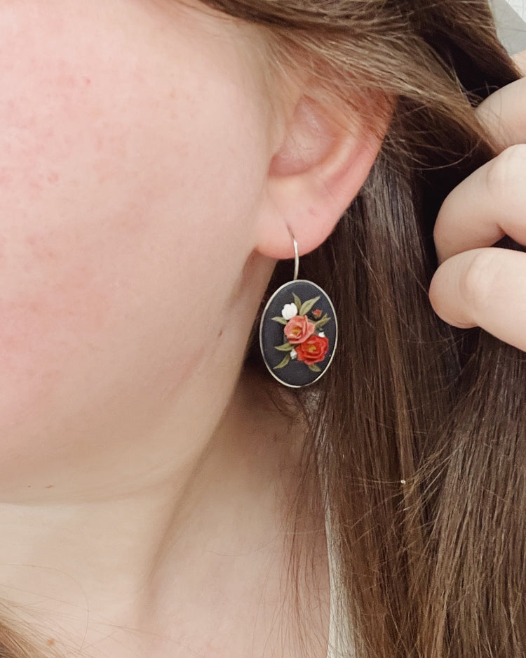 Dark Peony Earrings | Oval