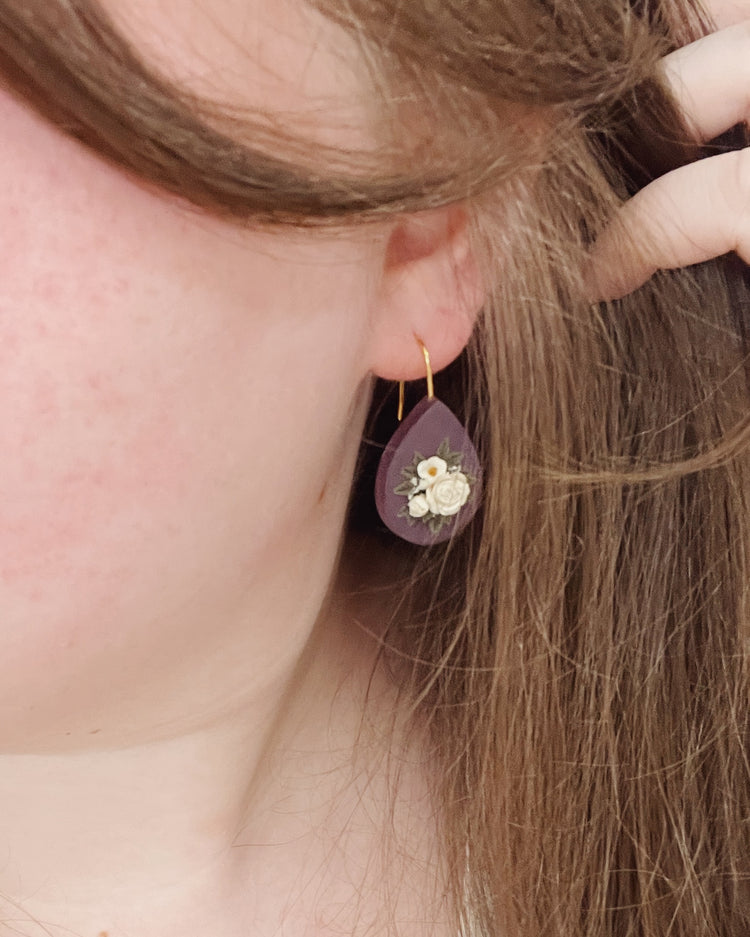Plum Rose Bouquet Earrings