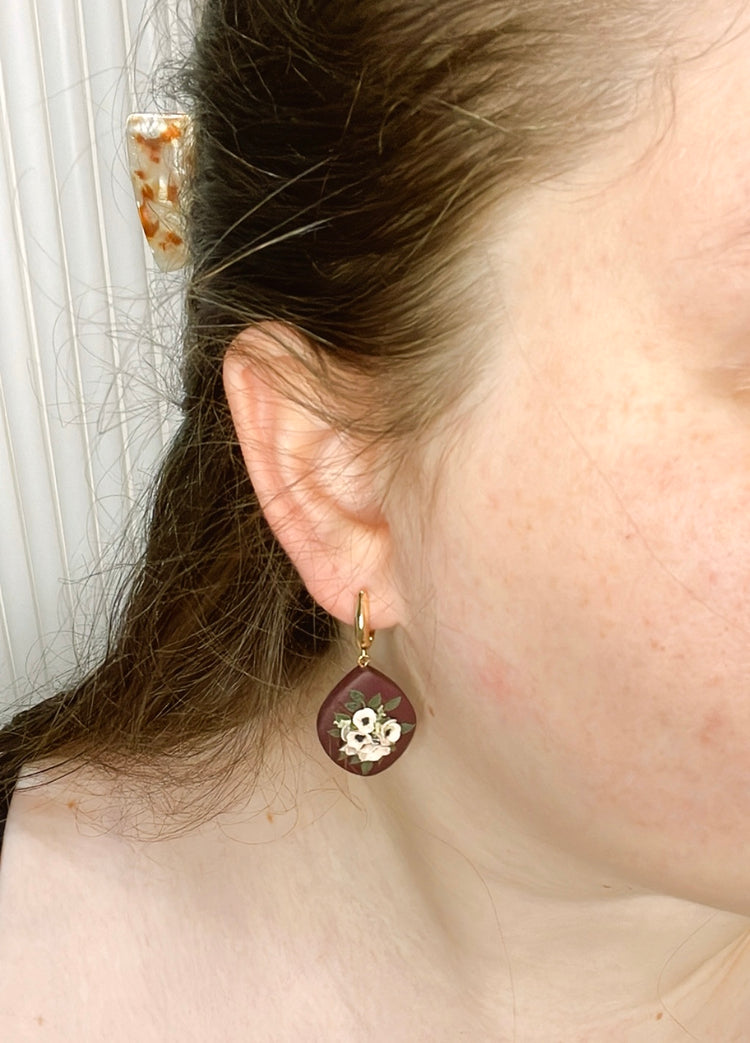 21- Burgundy Poppy Bouquet Earrings