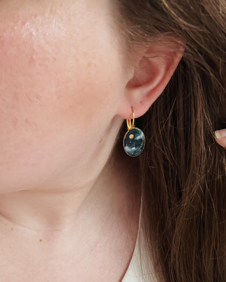 Oval Night Sky Earrings | Gold + Silver