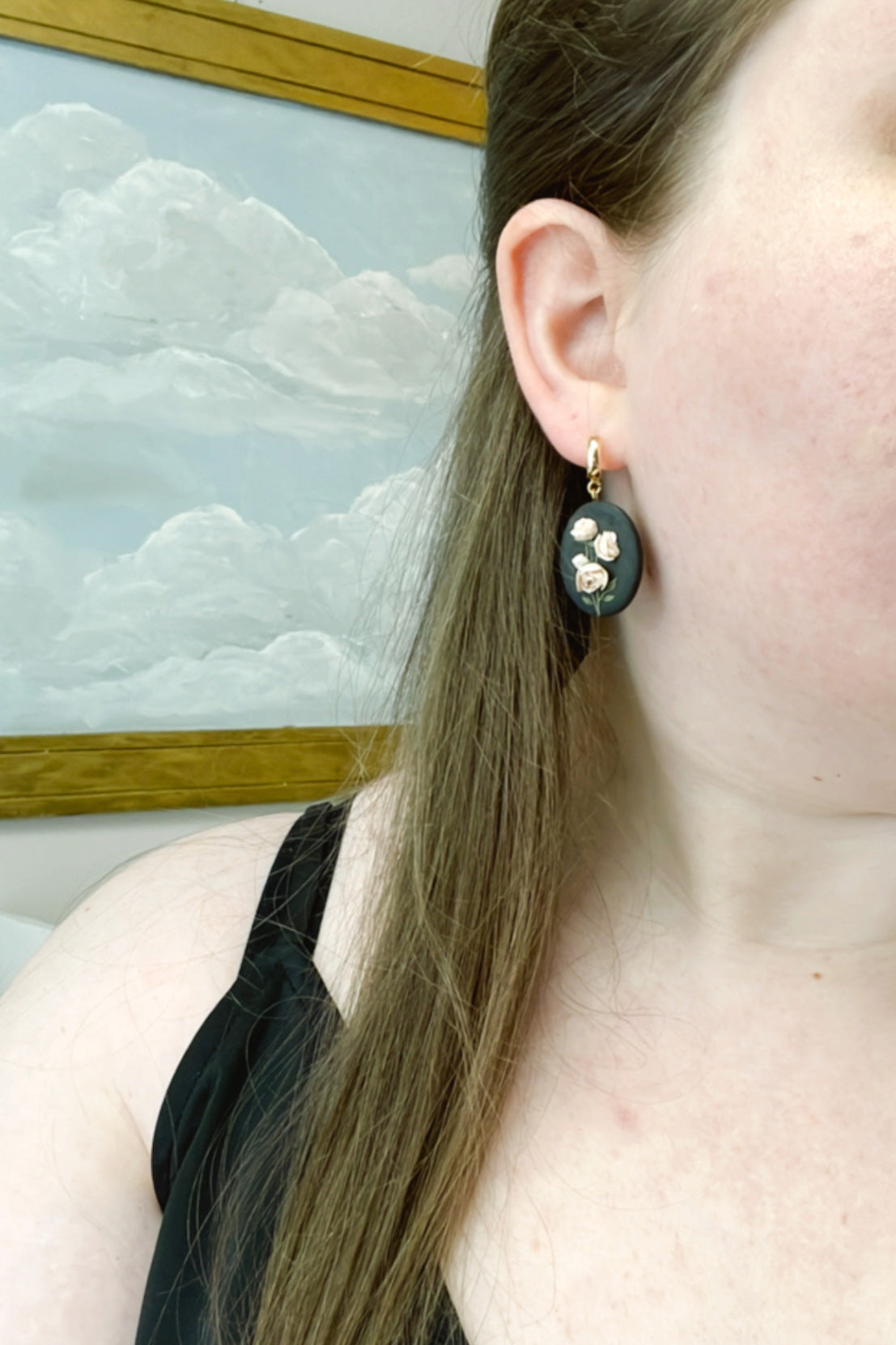 Dark Peony Portrait Earrings | Pre-Order for Kitty Vet Bills :)