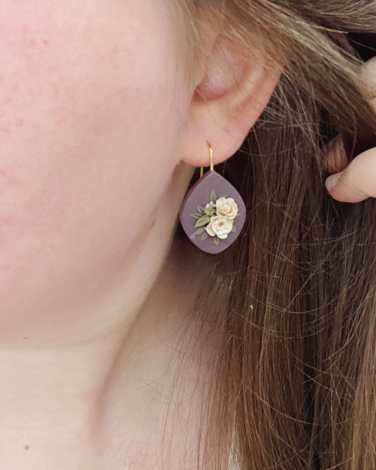 Plum Peony Bouquet Earrings