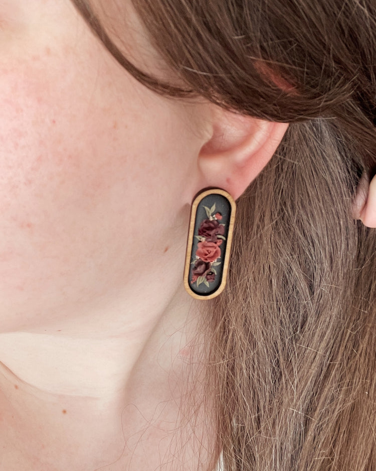 Framed Berry Peony Earrings