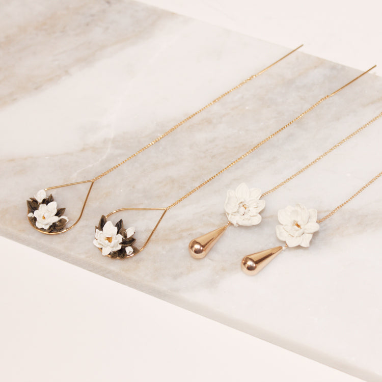 Floating Peony Threader Earrings | June 2024