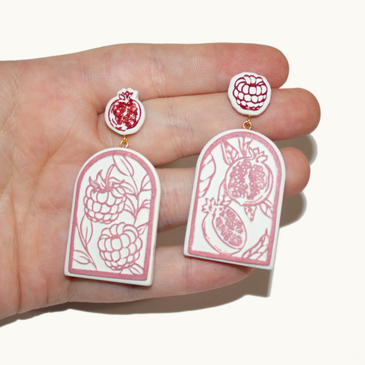 Raspberry + Pomegranate Earrings  | June 2024