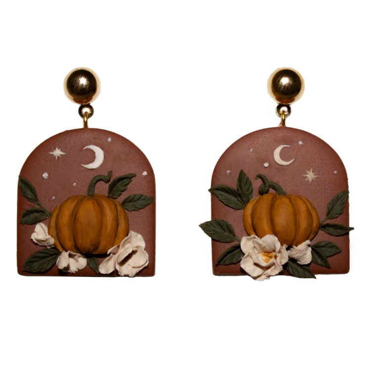Floral Pumpkin Patch Earrings | Hand Sculpted Earrings