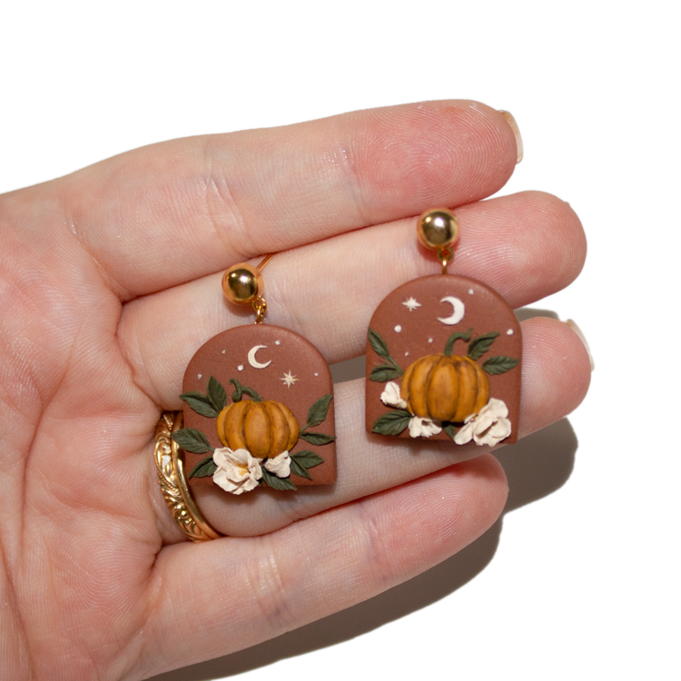 Floral Pumpkin Patch Earrings | Hand Sculpted Earrings