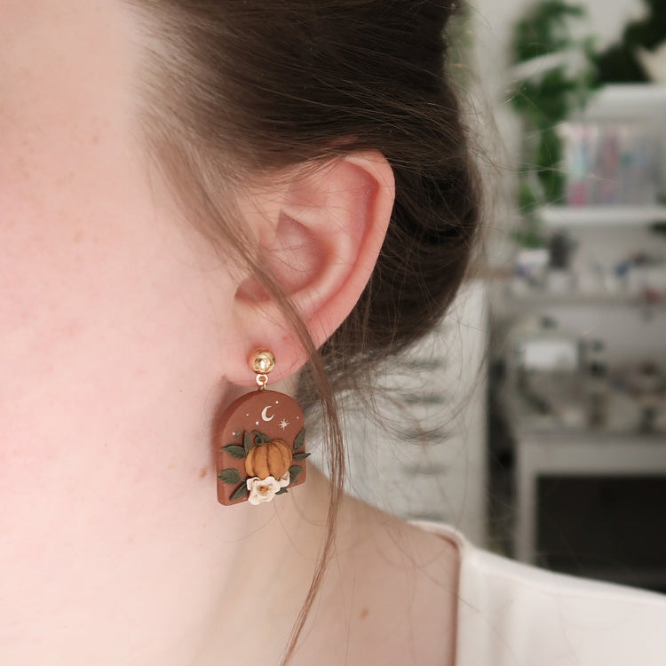 Floral Pumpkin Patch Earrings | Hand Sculpted Earrings