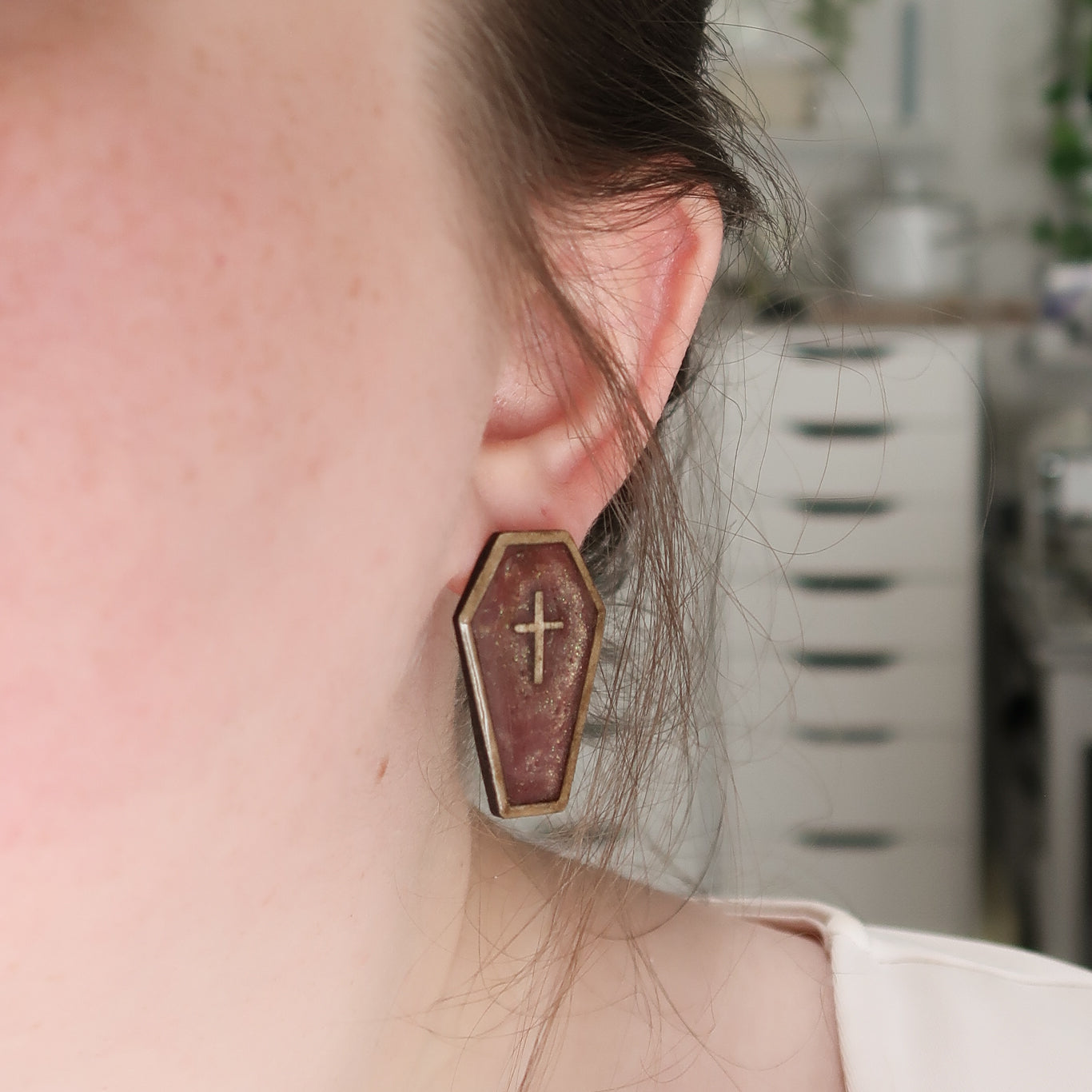 Disco Coffin Studs | Hand Made Halloween Earrings