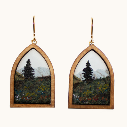 Framed Mountain Meadow Landscape Earrings