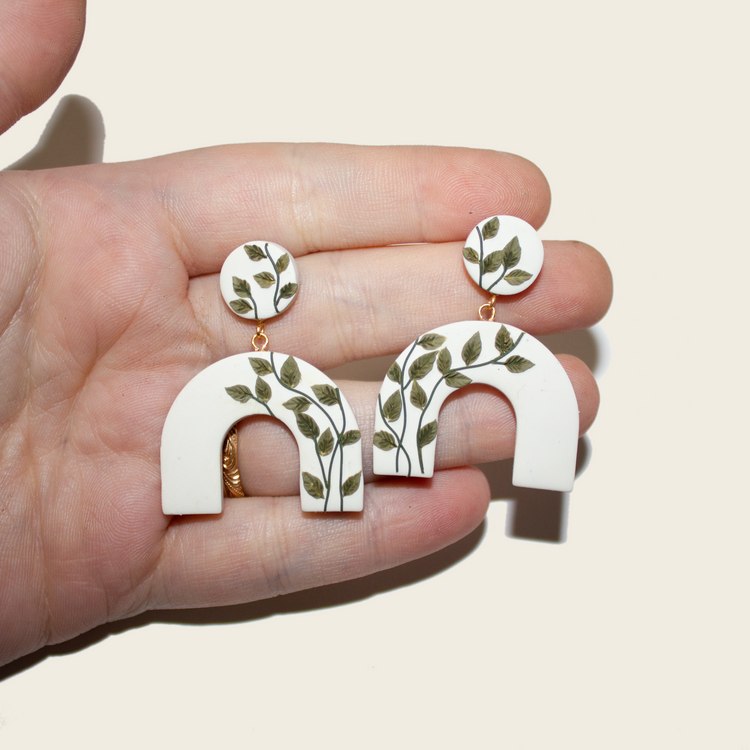 Cream Arch Foliage Earrings