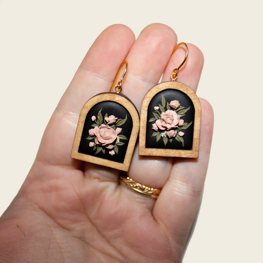 Framed Peony Arch Earrings