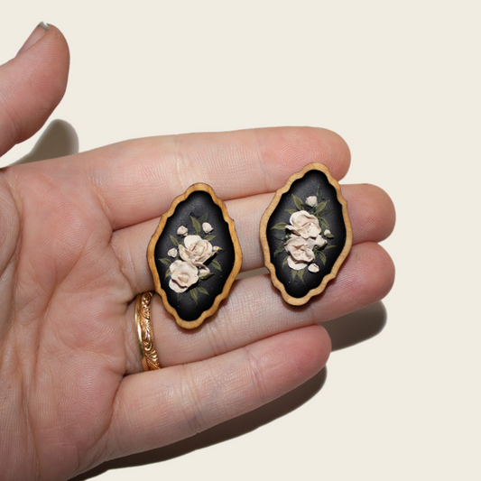 Framed Blush Peony Bouquet Earrings