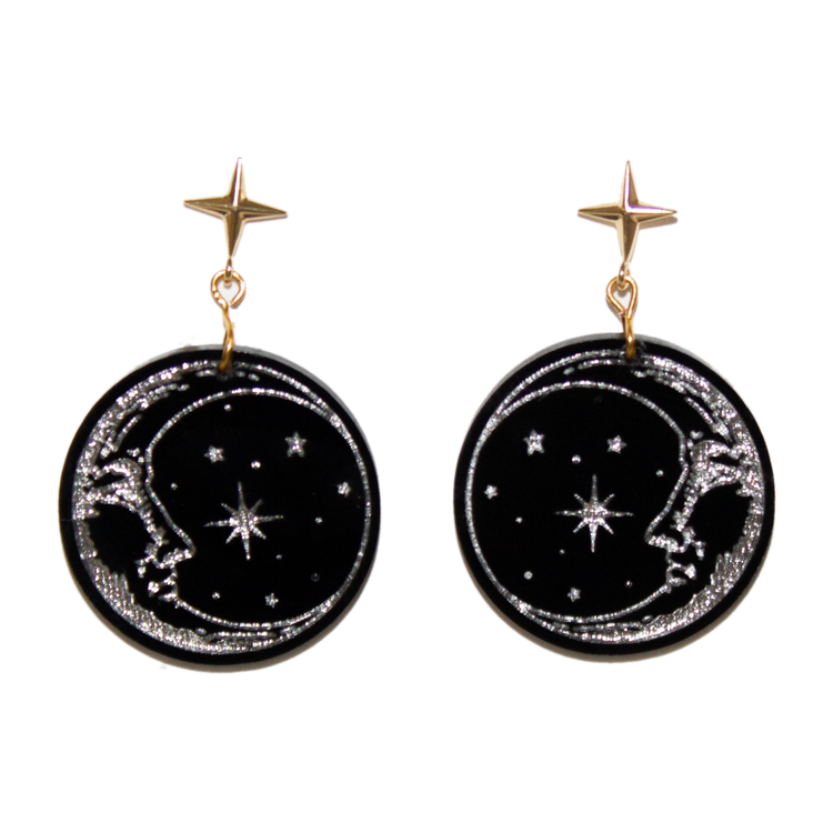 No. 2 | Silver Moon Face Earrings