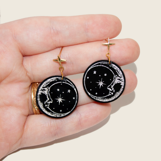 No. 2 | Silver Moon Face Earrings