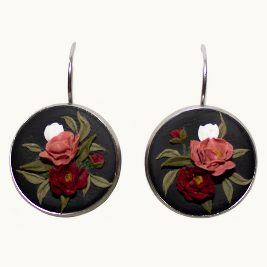 Dark Peony Earrings | Circle