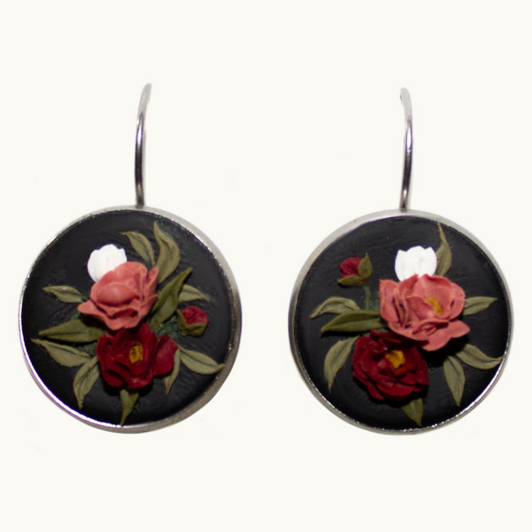 Dark Peony Earrings | Circle