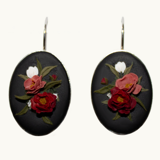 Dark Peony Earrings | Oval