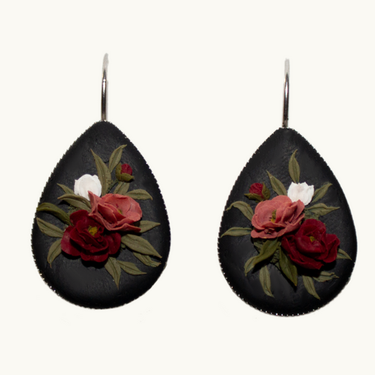Dark Peony Earrings | Teardrop