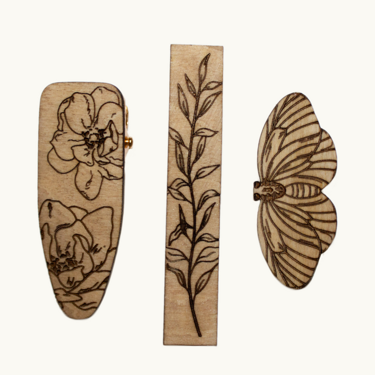 Natural Wood Floral Clip Set