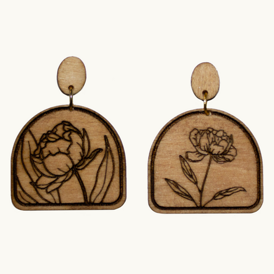 Natural Wood Peony Earrings