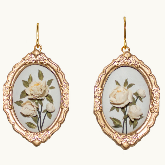 Vintage Framed Peony Earrings