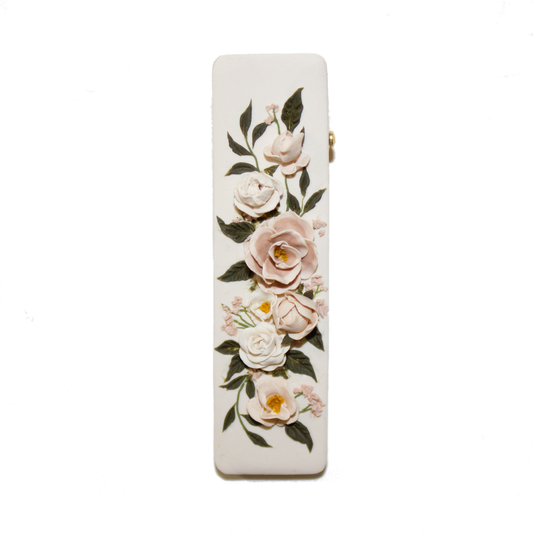 16 | Cream Rectangle | Peony + Rose Hair Clip