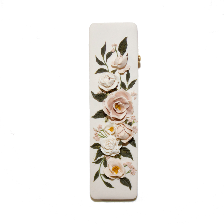16 | Cream Rectangle | Peony + Rose Hair Clip
