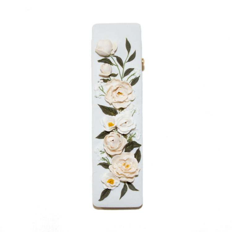 18 | Powder Blue Rectangle | Peony + Rose Hair Clip