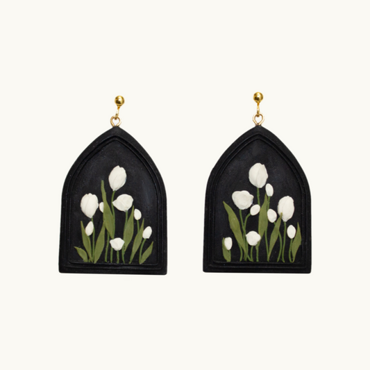 Framed Tulip Earrings | Black + White Series