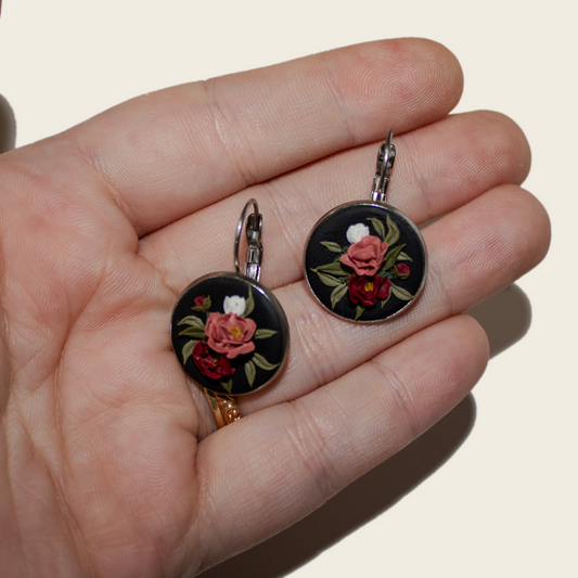 Dark Peony Earrings | Circle