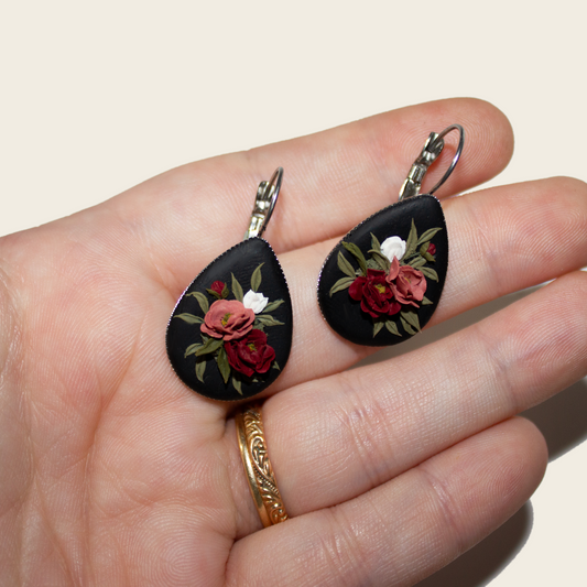 Dark Peony Earrings | Teardrop
