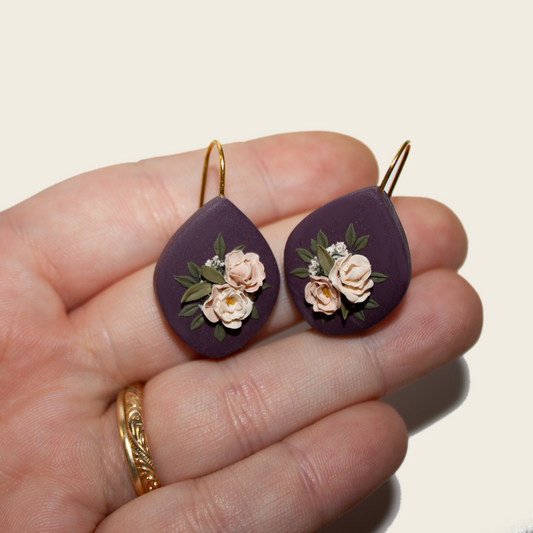 Plum Peony Bouquet Earrings