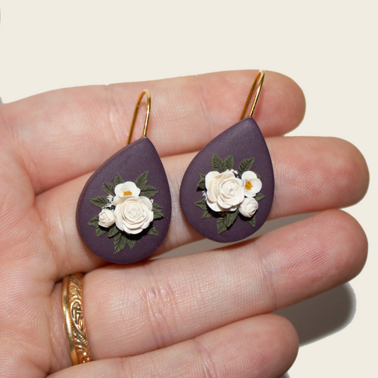 Plum Rose Bouquet Earrings