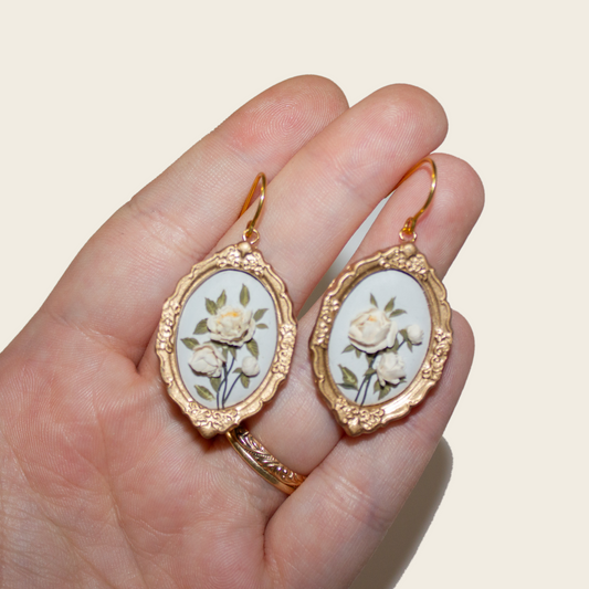 Vintage Framed Peony Earrings