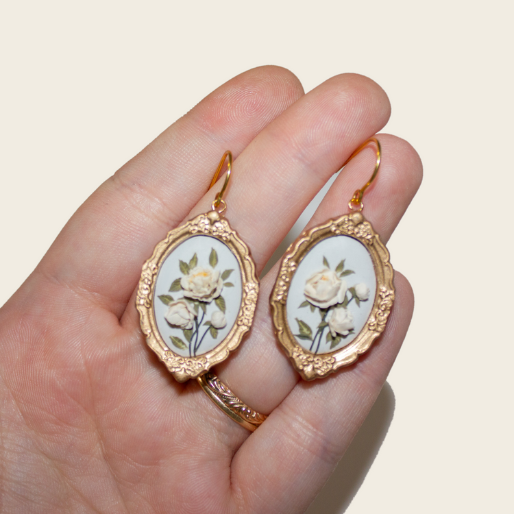 Vintage Framed Peony Earrings