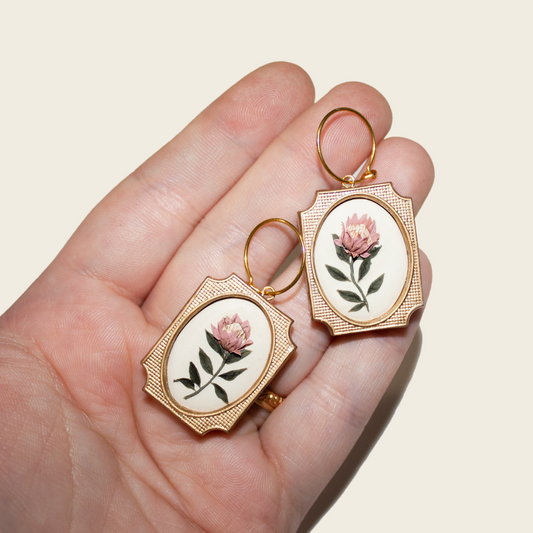 Vintage Framed Protea Earrings